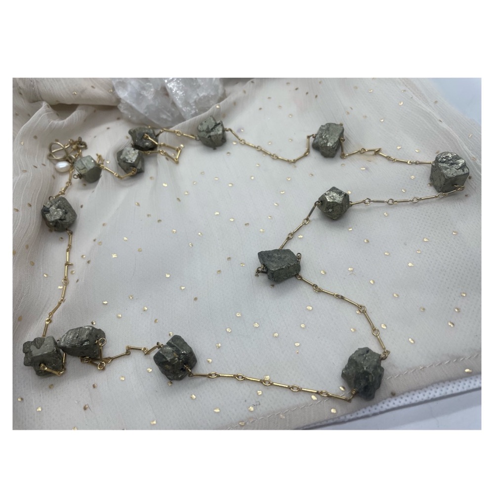 Raw Pyrite and Gold plated 39” necklace